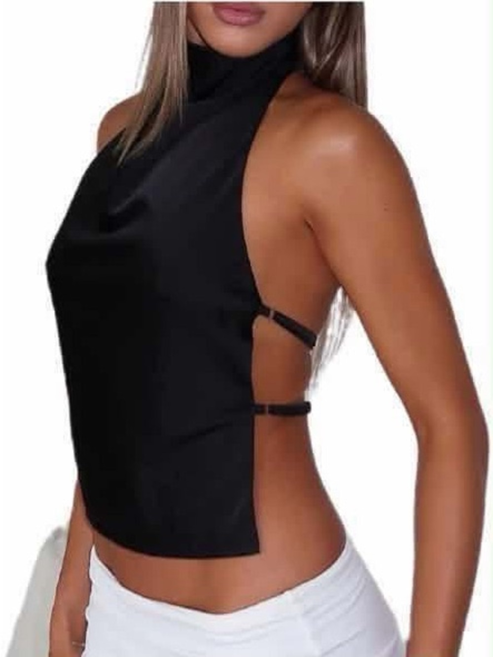 Black Halter Side-Strap Women's Top